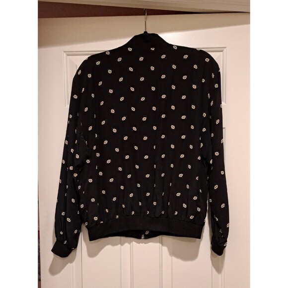 Diane Gilman VTG 100% Silk Black Patterned Zip-Up Jacket Windbreaker size small - Picture 2 of 14